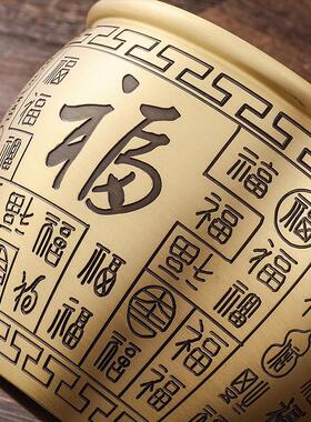 百福黄铜存缸聚财件 招财进宝黄铜聚宝盆 客厅装饰桌面黄铜米摆件
