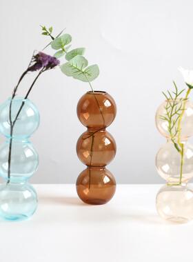 ins风客厅餐桌彩色玻璃泡泡花瓶装饰创意水培插花摆件工艺品