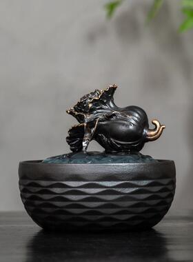 陶瓷流水摆件循环水办公桌茶台招财开业装饰品中式喷泉百财流水器