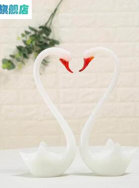 琉璃天鹅新房装饰品动物小摆件水晶玻璃工艺品送情人创意结婚礼物