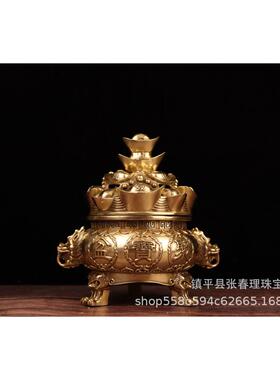 新款直销仿古铜精 工双耳元宝聚宝盆办公室柜台客厅通用摆件