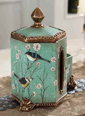 美式创意纸巾盒客控厅茶几摆JWP件多功纸能遥器盒收纳盒抽笔筒卷