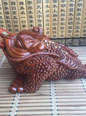 厂家批发花梨木雕金蟾摆件店铺开业礼品办公室客厅摆饰木质工艺品