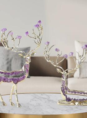 一鹿发财水晶招财鹿摆件客厅酒柜电视柜玄关装饰公司开 业乔迁礼