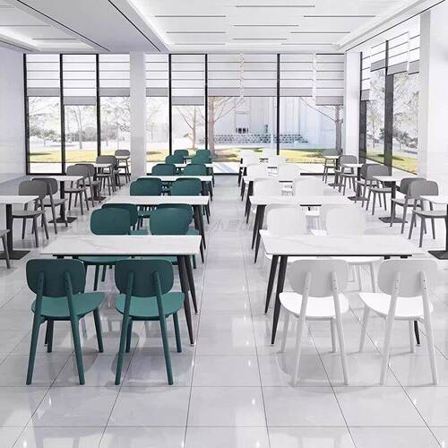 商用快餐店专用餐饮小吃店学校员工食堂长方形新款岩板餐桌椅组合 - 图1