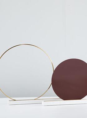 现中代简约大YQ-H210理石金属圆环风摆屏件新式关软装饰玄品摆设