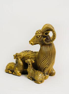 黄铜三阳开泰福禄寿属相生肖羊福星高照办公室家居工艺品摆件