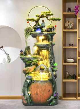 水幕墙假山流水喷泉落地招财摆件办公室客厅玄关风水轮鱼池景观