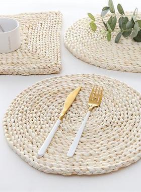 拍摄道具垫子天然玉米皮手工草编加隔热茶垫桌垫耐热砂锅盘杯餐垫