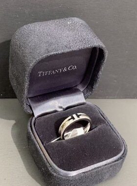 99新Tiffany/蒂芙尼T系列双t铺镶钻石窄版白金戒指50号女款