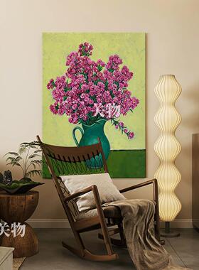 欧式高级感花卉花瓶纯手绘油画中古风复古艺术客厅装饰画玄关挂画