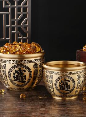 黄铜百客福缸招意米ZY03宝财进大号创家居办工公室厅桌面摆件艺品