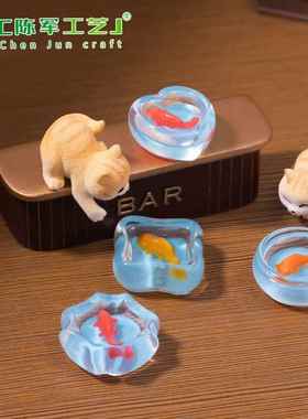 可爱调皮捞鱼小花猫公仔萌粒 娃娃屋diy装饰品配件迷你桌面小摆件