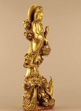 黄铜提篮铜观音佛像 吉祥礼品工艺摆件 家居装饰供奉铜摆件
