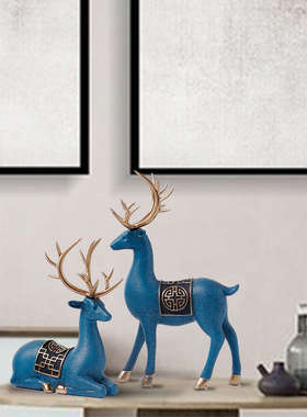 新中式客厅梅花小对麋鹿摆设件家居酒柜装饰电视柜博物架工艺术品