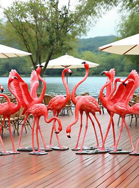 玻璃钢仿真火烈鸟雕塑装饰摆件大落地花园庭院户外公园林景观动物