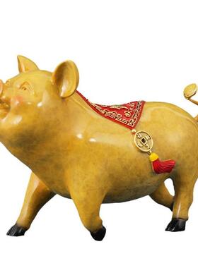 富贵金猪彩铜摆件生肖福猪工艺品家居客厅桌面全铜装饰品开业送礼
