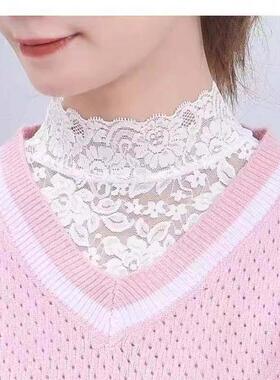百搭黑白色高弹力套头蕾丝打底假领子女秋冬搭毛衣装饰花边假衣