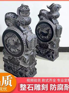 石雕门墩抱鼓石一对青石仿古大象麒麟貔貅门鼓家用别墅门口石摆件
