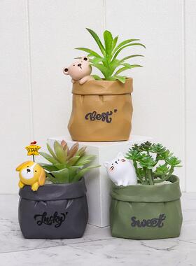 创收意仿袋树纸D-TSN脂多肉花盆微景观办公桌面室纳笔筒小盆栽摆