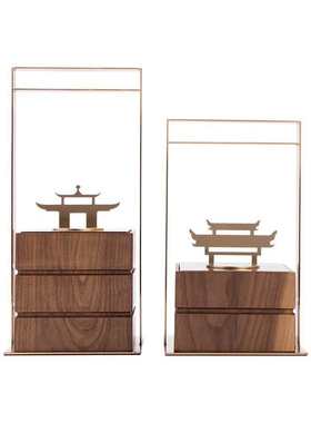 玄关新办公室软客厅中式提盒现代书房装饰品样板间酒店胡桃木摆件