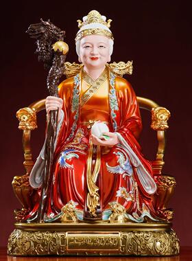 铜彩土地公神像摆件供奉招财福德正君地主财神爷树脂土地公婆一对