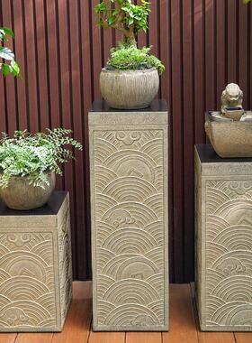 中式禅古意落仿仿石柱客柱厅玄关家地居展示摆件底座祥云柱Z020装