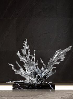 明水花摆件现代轻奢透树脂雕塑透浪花堂摆件酒店大样板明水花房艺