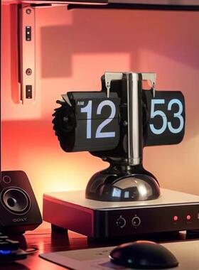 翻页时钟摆件办公室电脑桌电竞房布置客厅玄关软装饰品高级感小众