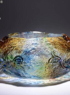 琉璃聚宝盆玄关摆件轻奢高档小众客厅招财水晶艺术工艺礼品摆饰开