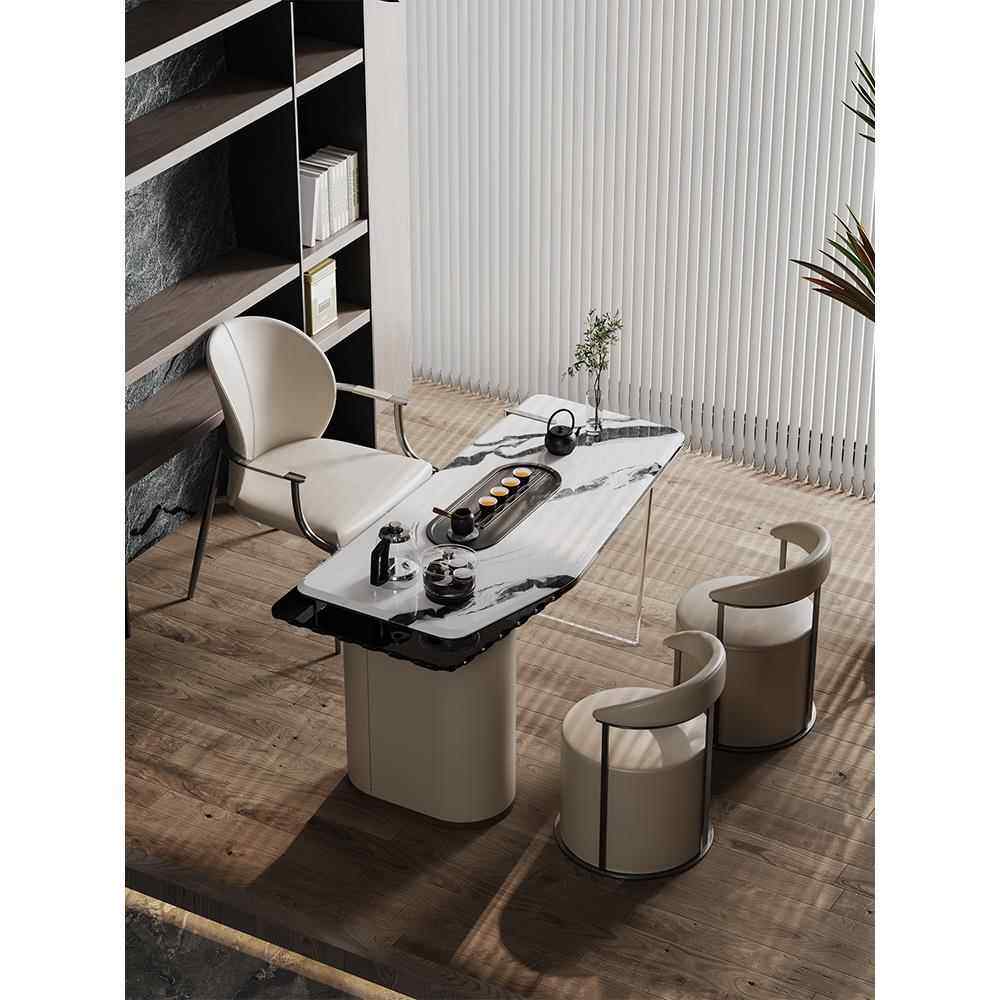 正品意茶桌极轻简奢现高级感奶油式风泡茶桌亚克代力大理石茶台椅 - 图2