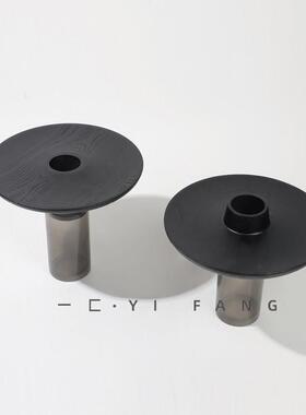 一匚 现代简约黑色实木树脂花器摆件 饭厅客厅玄关台面装饰花瓶