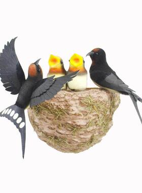 仿真假装鸟燕子季美陈饰品家装饰品摆春燕窝影燕巢鸟窝居78912件