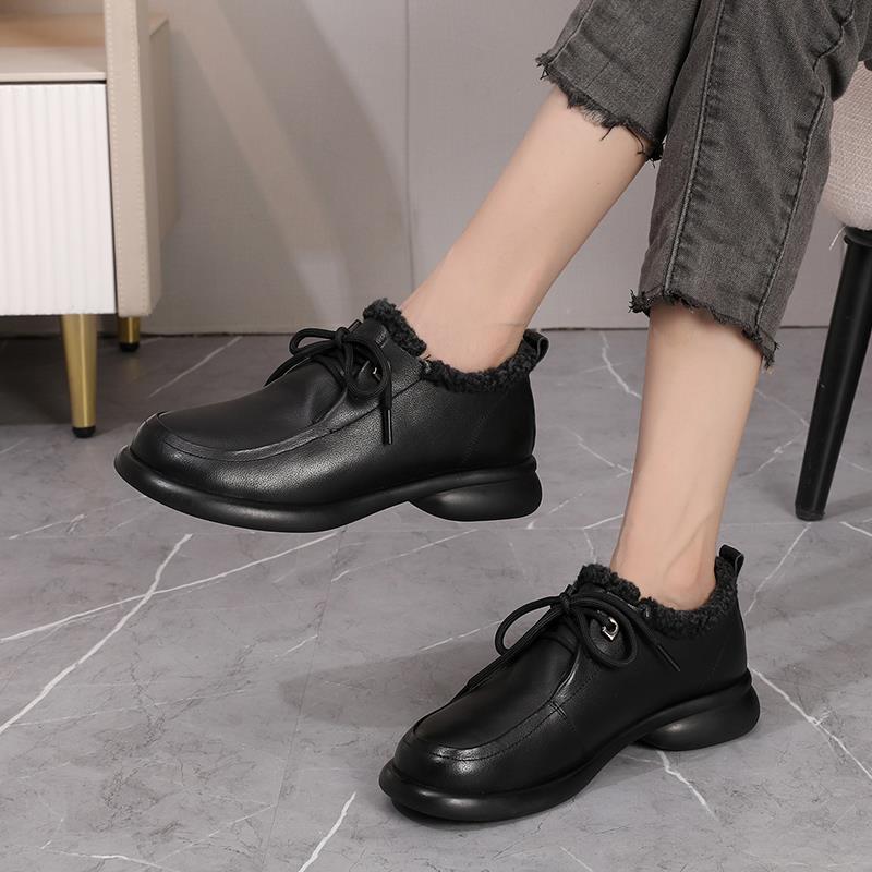 高档2025冬季新款加真皮绒棉鞋女士脚宽肥大码鞋毛毛妈妈棉皮鞋41 - 图0