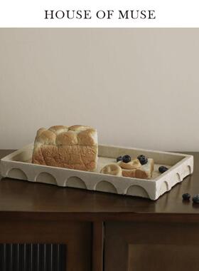 缪斯家 洞石质感中古托盘桌面摆件家用浴室客厅玄关收纳装饰盘