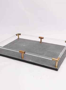 豪克家居现代简约皮革收纳托盘摆件样板房售楼部家居茶几桌面轻奢