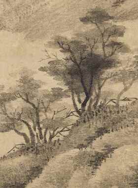 南宋米友仁溪山烟雨图古代山水画卷轴国画名画覆制品彷古画挂画