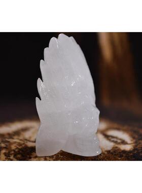 手工雕刻抛光天然岩石石英水晶印第安人头骨雕刻像