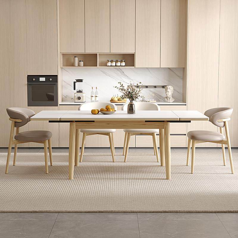 奶油风实木岩板折叠餐桌家用高级感小户型2025新款长方形伸缩餐桌,淘宝优惠券,粉丝福利购,淘宝优惠卷