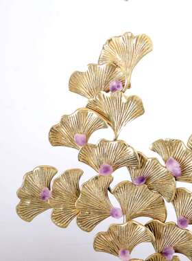 轻奢现代风铜制银杏叶白色大理石摆件玄关酒柜电视柜家居装饰品