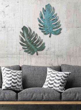 新款直销跨境工艺品铁艺蓝色叶子室内软装饰品墙上艺术壁挂复古挂