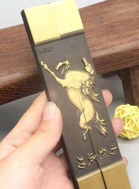 古玩杂项收藏品仿古做旧铜器摆件 文房用品黄铜镇尺镇纸装饰品