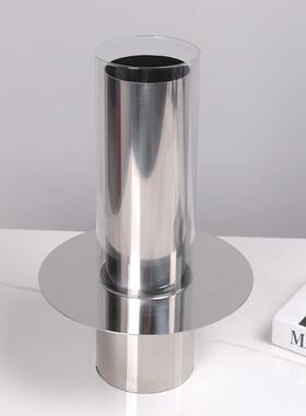 北欧轻奢银色金属玻璃几何层叠花器家居装饰品样板间玄关花瓶摆件