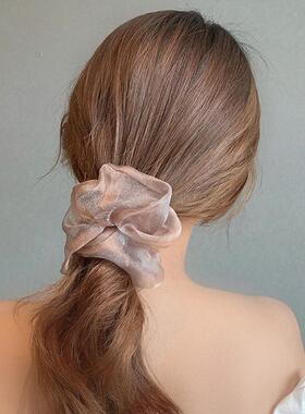 Summer Solid Organza Scrunchie Hair Bands Women Girls Elegan