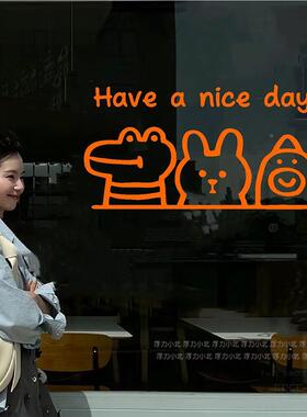 卡通小图案纸网红奶咖店铺英文文字拍照贴防撞玻茶璃QXY门贴镜子
