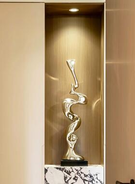 现代入户玄关高级感装饰细长竖高摆件样板间客厅电视柜抽象雕塑
