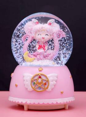 月空闺美少女音乐YYH盒意学生创礼品女战士自动飘雪水晶球蜜生日