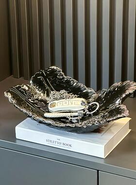 高颜值羽毛入户钥匙收纳玄关轻奢高档摆件门口鞋柜客厅家居装饰品