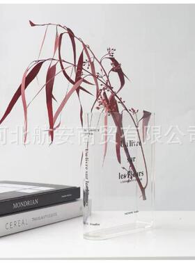 现代简约创意亚克力花器干花插花器花瓶样板房售楼处桌面软装饰品