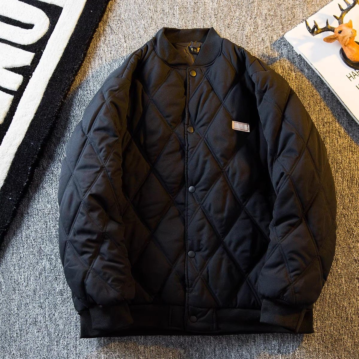 Kuraishi Kazuki trendy brand diamond-shaped cotton jacket for men in autumn and winter plus velvet retro Japanese style casual baseball collar warm jacket
